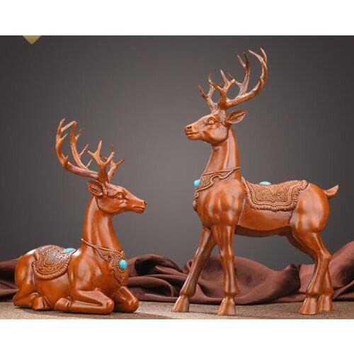 Chinese style deer put a pair of TV cabinet porch wine cabinet sika deer decoration crafts wedding gifts to the new couple