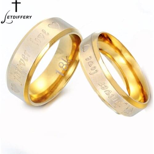 Letdiffery Romantic Forever Love Heart Letter Couple rings Gold Stainless Steel Wedding Bands Engagement Anniversary Jewelry