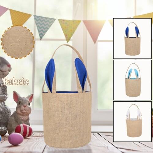 Easter Basket Canvas Bunny Buckets Easter Tote Bags With Rabbit Tail Kids Gift Lovely Canvas Gift Carry Candy Bag Party Tote