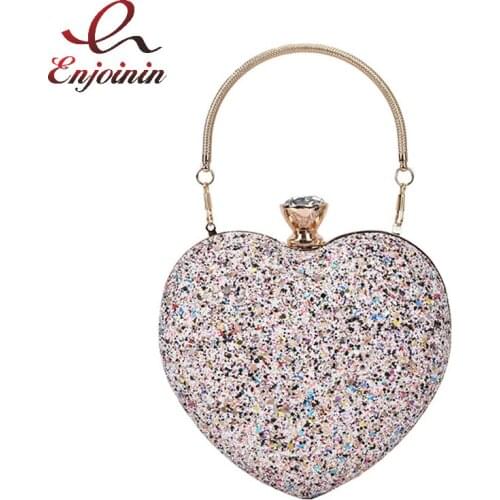 Luxury Squined Heart-Shaped Party Purses and Handbags for Women Cute and Fashionable Ladies Chain Shoulder Bag Wedding Cossbody