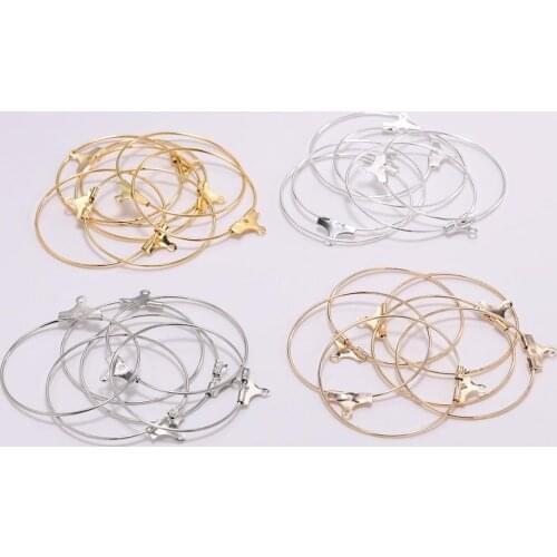 30pcs/lot 25 30 35 40 Gold Hanging Earrings Big Ear Rings Hoop Earrings Ear Wire For DIY Jewelry Making Material Supplies