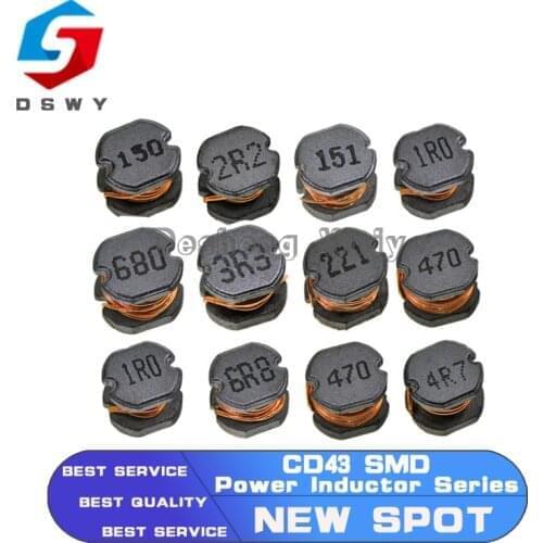 10PCS CD43 Power Inductance SMD 2.2UH 3.3UH 4.7UH 6.8UH 10UH 15UH 22UH 33UH 47UH 68UH 100UH 150UH 220UH 330UH 470UH 680UH 1000UH