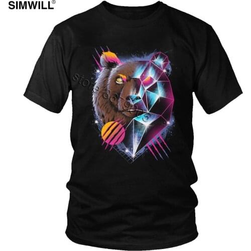 Synthwave Neon Rad Bear Tees MenTrendy Short Sleeves 100% Cotton T-shirt O Neck Wild Animal Lover Tshirt Oversize Brand T-shirt
