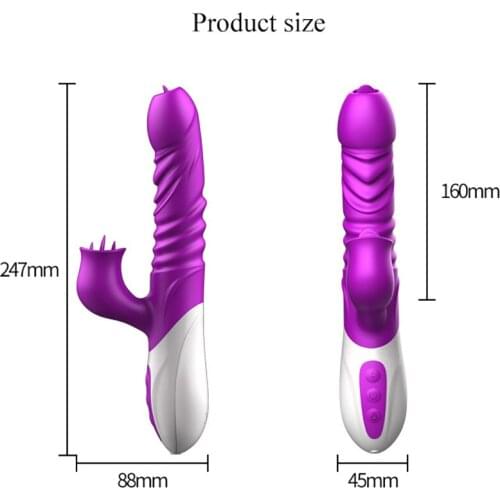 Tongue Stimulate Telescopic USB Heating Dildo Vibrator G Spot Clitoral Stimulation Massage Erotic Sex toys for women