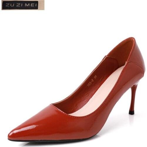 Patent Leather Thin Heels Office Shoes Arrival Women Pumps Fashion 7.5CM High Heels Shoes Womens Pointed Toe Sexy Shoes Shallow