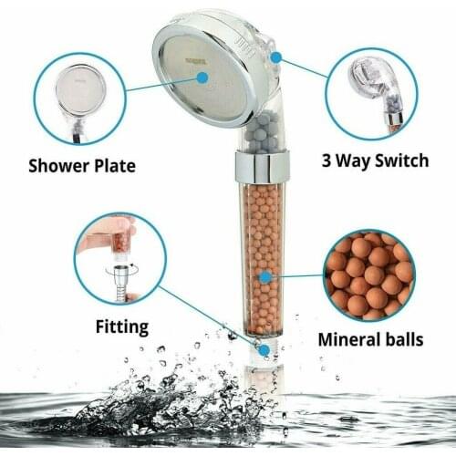 Turbo Shower Head High pressure Handheld SPA Spray Water Saving 3 Filters Bath