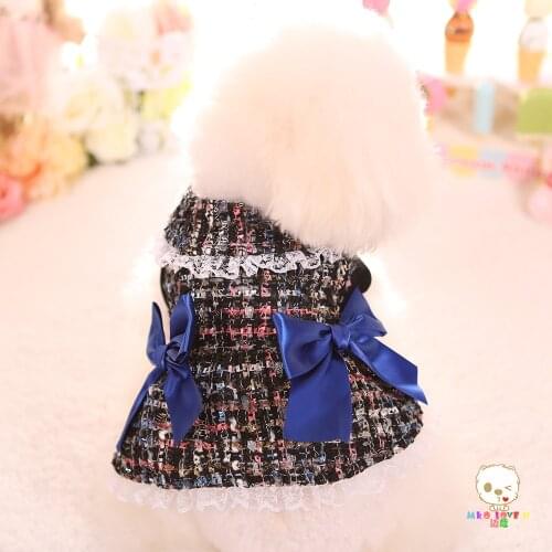 Pet Clothes Dress For Dogs Yorkshires Chihuahua Dog Clothes Tweed Cat Skirt Autumn And Winter Teddy Puppy Clothing Plaid Dress