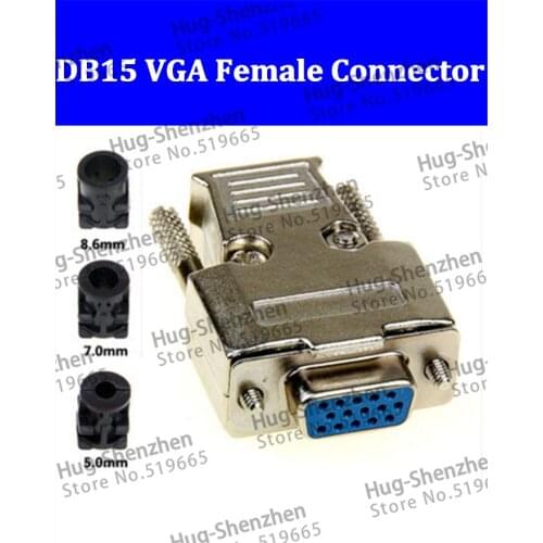 Top D-Sub 15-pin DB15 VGA 3 row plug (female) solid pin module + removable metal shell cover housing--2pcs/lot