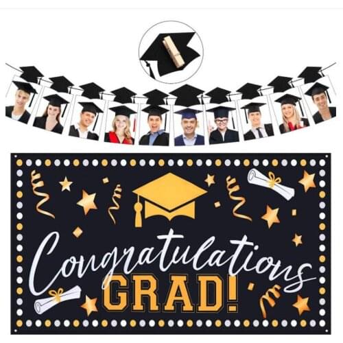 Congrats Grad Banner Graduation Photo Props Wall Banner Classic Graduation Event Party Decoration Photo Booth Prop