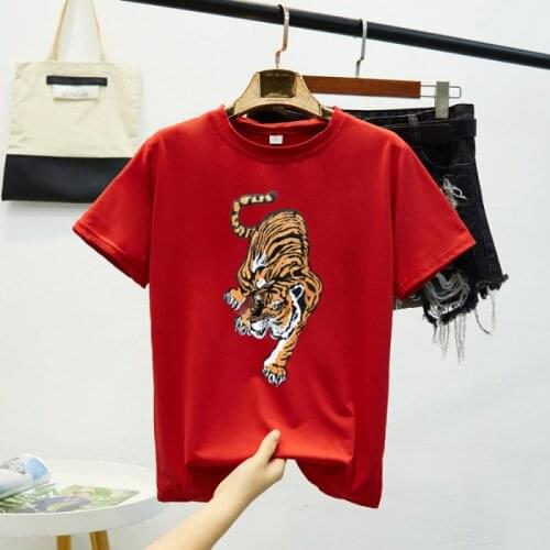 Women Summer Tshirts 2020 Cartoon Printed Tiger Tees Funny Harajuku Female T Shirt Korean Short Sleeves Tops Female Clothing