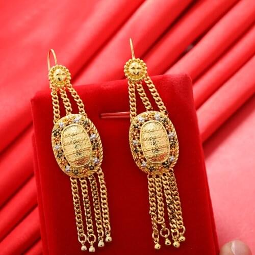 Dubai Gold Color Earrings 24K For Women Wedding Jewelry Womens Earrings For Girls Bridal Wife Gifts African Dubai French