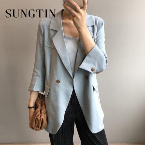 Sungtin Office Lady Blazer Casual Loose Women Summer Single Breasted Blazer Thin Suit Jacket 2021 Blazer Femme OL Quality High