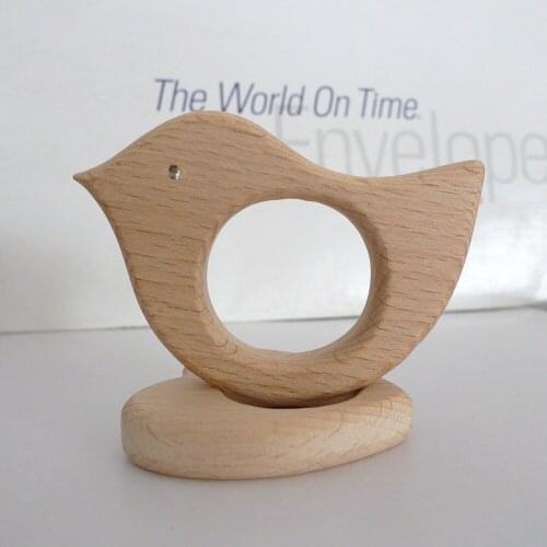 10PCS LOVE BIRDS Handmade Natural Newborn Beech Wooden Teether Toys