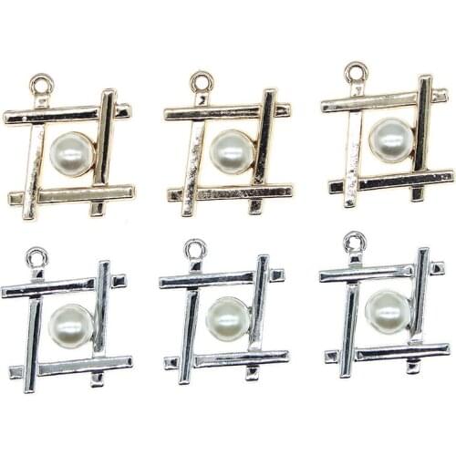 10Pcs/Lot 20*20mm Square White Pearls Enamel Alloy Charms Pendants For Earrings DIY Jewelry Bracelet Decorations Making Finding