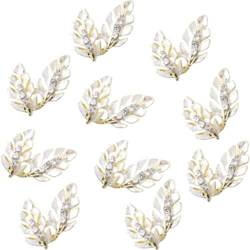 Fityle 10Pcs Cute Leaf Shape Rhinestone + Alloy Buttons Embellishments for DIY Crafts, Wedding Dress Ornaments (Flatback)