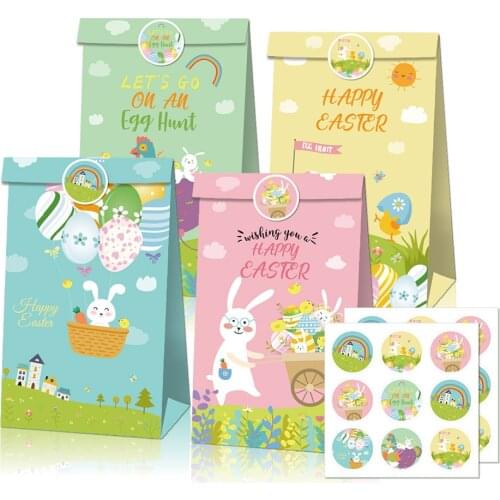 12pcs/lot Easter Bunny Egg Chicken Rabbit Gift Candy Kraft Paper Environmental Protection Chocolate Cookies Packaging Bag Box