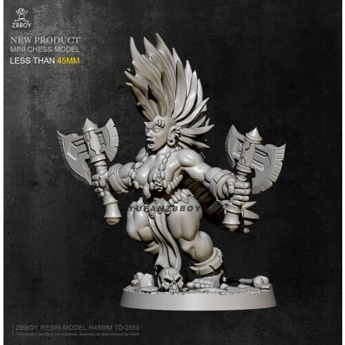 45mm Resin model Double Axe Female Dwarf self-assembled TD-2353