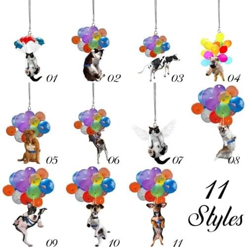 Acrylic Cartoon Animal Cat/Dog Car Hanging Ornament with Colorful Balloon Hanging Ornament Decoration Keychain Pendants For Auto