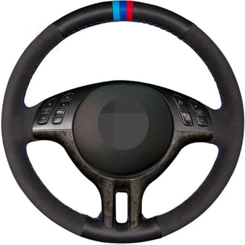 Steering Wheel Cover Black Genuine Leather Suede For BMW 3 Series E46 2000-2006 5 Series E39 2000-2003 E53 X5 Z3 E36 2000-2002