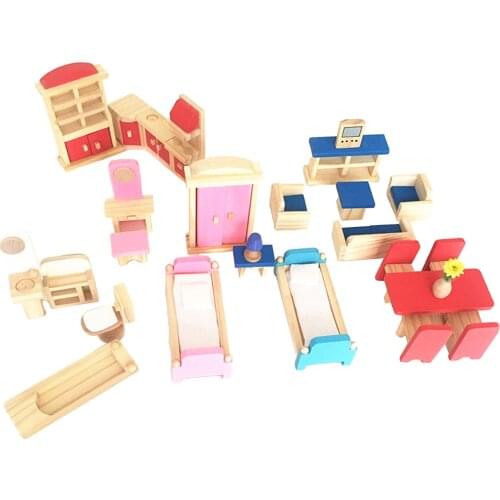 Colorful Wood Doll House Furniture Miniature Bathroom Living Room Bedroom BJD Decor Accs Pretend Play Role Play Toy