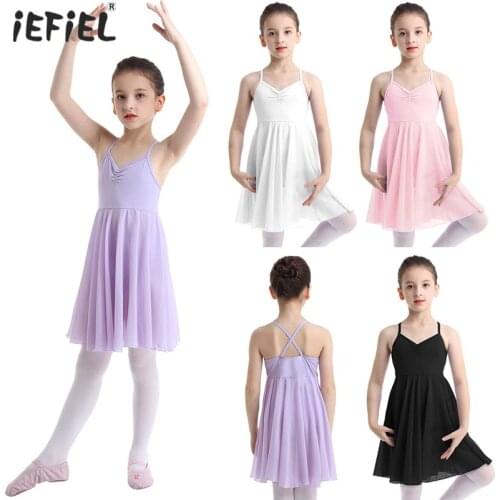 Kids Girls Chiffon Ballet Dancer Leotard Dress Gymnastics Ballet Ballerina Tutu Dance Ballet Dress Sleeveless Dancewear Clothing