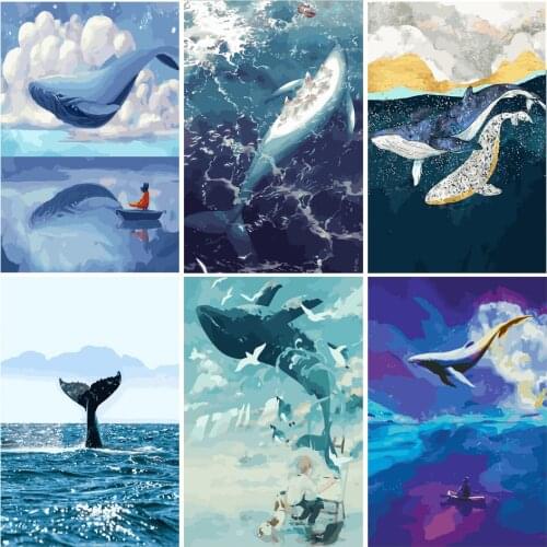 Oil Painting By Numbers Flying Whale Animals 50x40cm Kits Pictures Drawing Canvas HandPainted DIY Home Decoration Gift