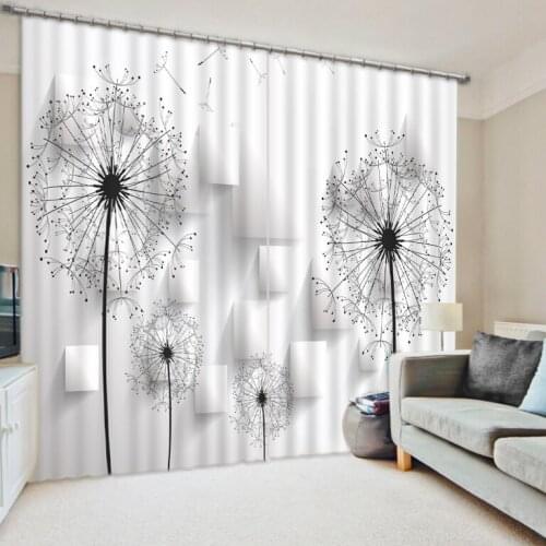 Brief Black and white Window Curtain dandelion Photo Print Shade Curtains For Kids Modern Fashion Living Room Bedroom Curtains