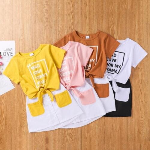 Summer Girls Clothes Round Neck Letters Printing T-Shirt + Skirt Suit Teenage Childrens Costume Kids Clothing Sets