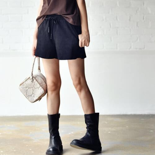 MICOCO K0358C Restoring ancient ways Literary deerskin velvet comfortable drawstring elastic waist edge tailored casual shorts