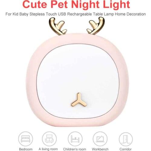 Mini Cute Pet Deer Night Light Charging Eye for Kids USB Rechargeable Table Lamp Saving Desk Bedside Creative Night Light