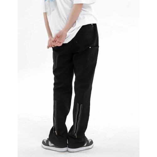 Fashionable Vintage Cargo Flare Trousers Black Brown Streetwear Wide Leg Pants Adjustable Zipper Men Women Micro-flare Pant