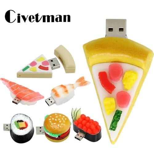 Cartoon Hambugar 256GB Pen Drive 8GB 16GB 32GB 64GB Bulk Usb Flash Drive Pizza Sushi Shape USB 2.0 Memoria Stick 128GB Pendrive