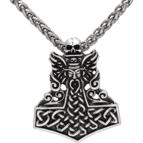Men Odin Face Viking Hammer Mjolnir Vikings Amulet Talisman Pendant Necklace