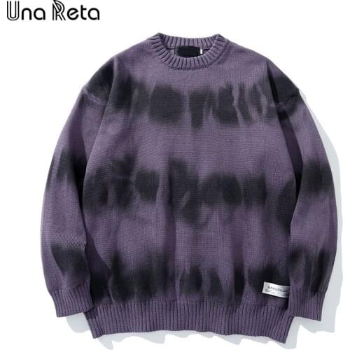 Una Reta Graffiti Sweater Men New Autumn Streetwear Mens Clothes Hip Hop Pullover Men Hole Oversize Sweater