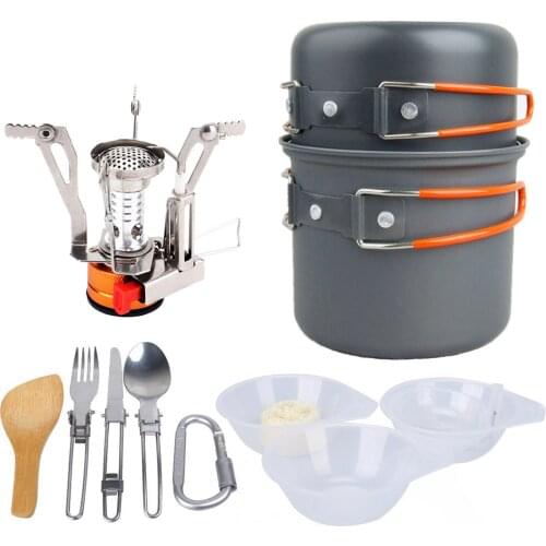 Camping Pot Set Aluminum Alloy Pot Foldable Stove Stainless Steel Cutlery Outdoor Picnic