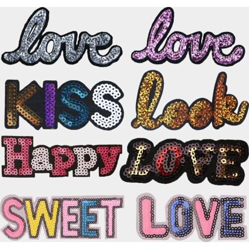 Fashion Sequin Embroidery Alphabet Sticker Brand Letter Patches For Clothes For Children Needlework Accessories Sewing Stripes