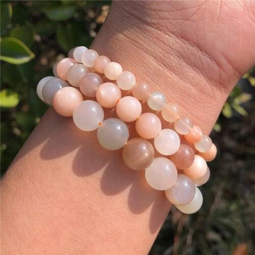 Natural Colorful Pink Moonstone Bracelet Round Bead Crystal Healing Stone Women Jewelry Gift