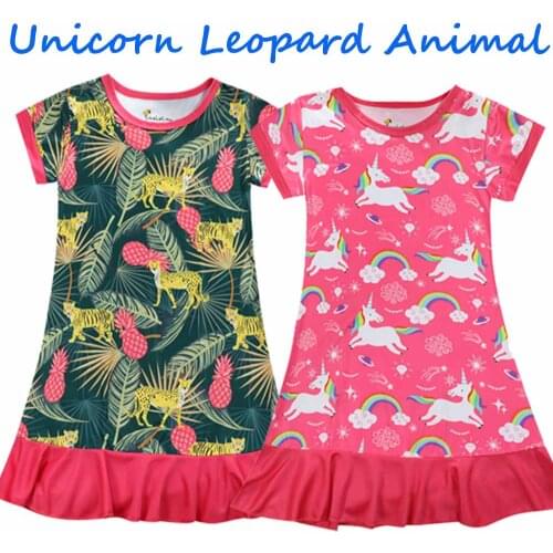2021 Fashion Baby Girls Unicorn Night Dress Modis Pijama nino verano Forest Print Nightgowns Girls Sleeping Dress