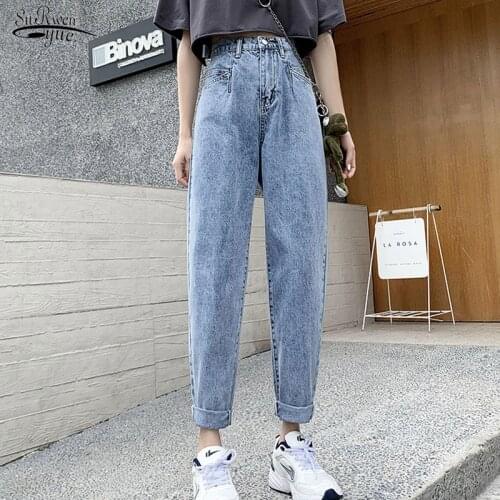 2020 Autumn New Casual Loose Denim Trousers High Waist Wide Leg Straight Women Jeans Blue Loose Jeans Women Pants Pantalon 10823