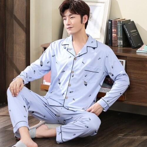 New Style Mens Pajamas Set Autumn Winter Warm Cotton Male Pajamas Sets Long Sleeve Sleepwear Top +Pant Leisure Wear Cloth