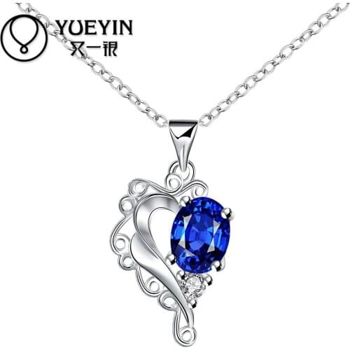 New style silver plated Crystal pendant necklace for women jewelry zircon collar blue necklace