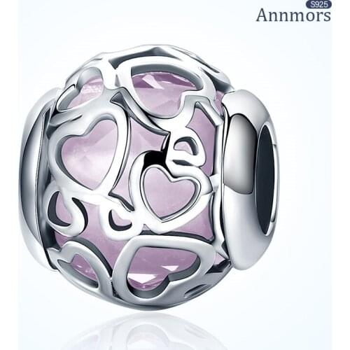 Pink Heart Charm 925 Sterling Silver Fits Pandora Charms Bracelets for Woman Girl Beads Gifts for Women Bracelet and Necklace