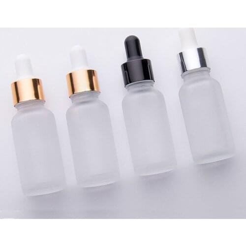 Whole sale 30ml frosted glass dropper bottle essential oil glass bottle with gold sliver black cap