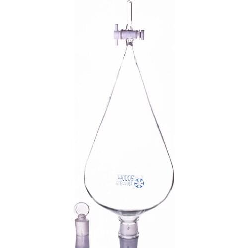 Separatory funnel pear shape,with ground-in glass stopper and stopcock.Capacity 5000ml,PTFE switch valve
