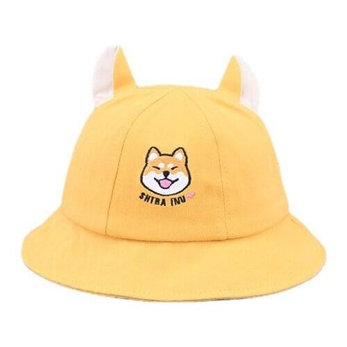 LDSLYJR 2021 cotton Cute dog embroidery Bucket Hat Fisherman Hat outdoor travel hat Sun Cap Hats for child boy and girl 05