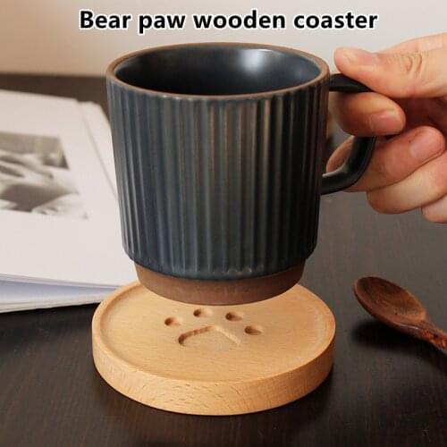 1pc Cute Bear Paw Coasters Cat Paw Shape Beech Solid Wood Anti-scalding Coaster Coffee Cup Durable Non-slip Cup Insulation Mat