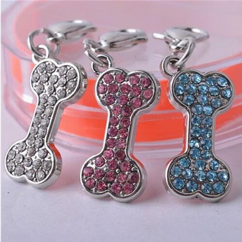 Rhinestone Necklace Jewelry Bone Shaped Accessories Pendent Collar Charm Pet Tag Products For Dogs