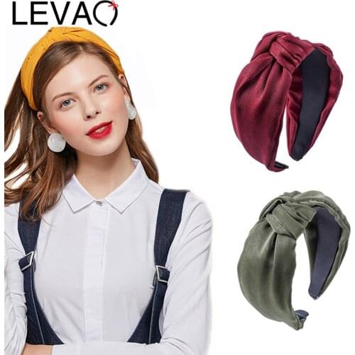 LEVAO New Women Vintage Wide-brimmed Solid Knotted Bezel Turban Headband Design Lady Hairbands Girls Hair Accessories Headwear