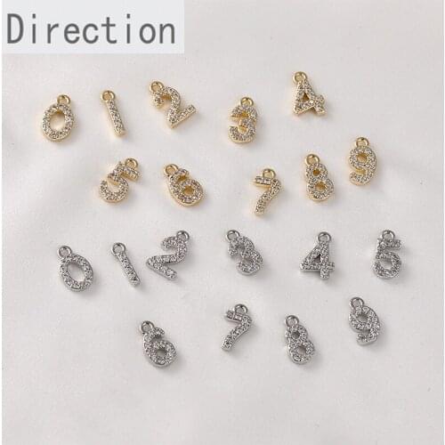 14k gold-clad numbers 0-9 exquisite and small copper inlaid zircon pendant diy earring necklace bracelet accessory material