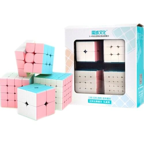 New Color 4pcs Speed Cube Set Moyu MofangJiaoshi 2x2 3x3 4x4 5x5 Meilong Magic Cube Gift Packing Children Kids Educational Toy